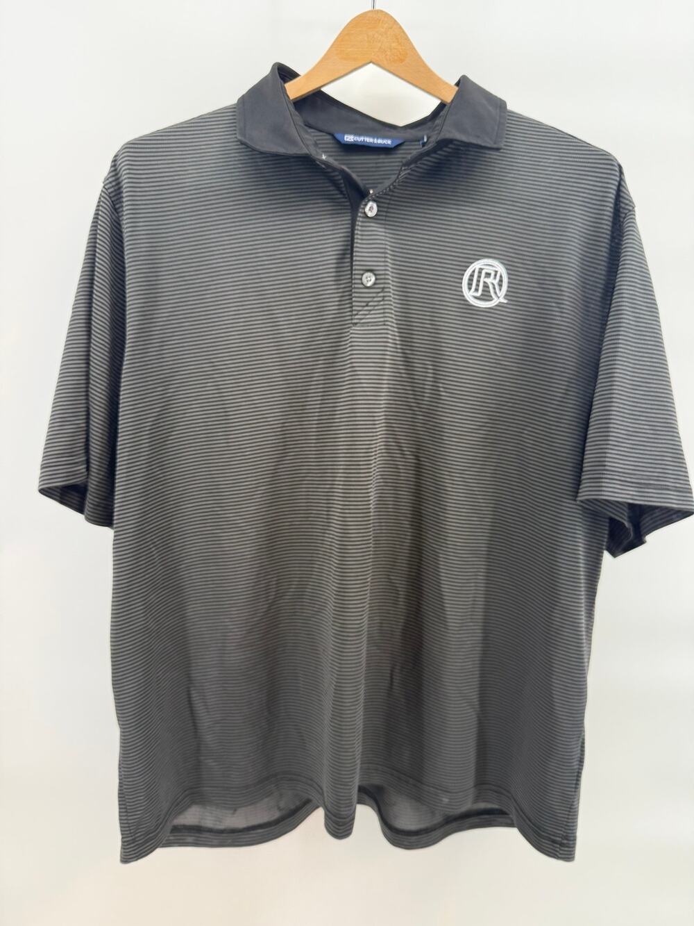 Cutter & Buck Black Gray Micro Stripe Polo Shirt Embroidered R Logo XL